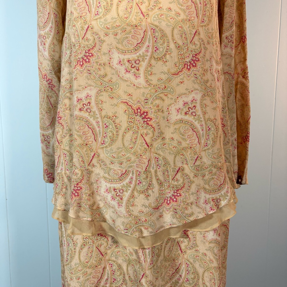 Y2K Paisley 100% Silk Set Women’s M 8/10 Two-Piece Modest Long Sleeve Maxi Skirt - Picture 10 of 13